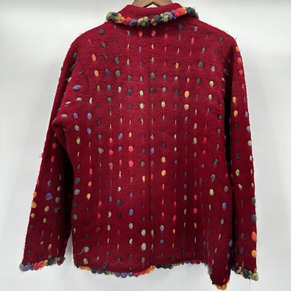 Design Options Cardigan Sweater Womens Large Red Multicolor Art Button Wool - Picture 6 of 15